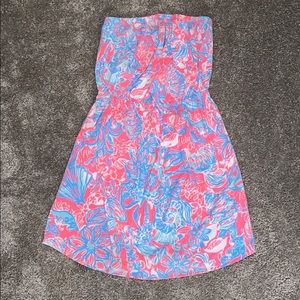 Lilly Pulitzer Strapless Coral/Blue Seashell Dress